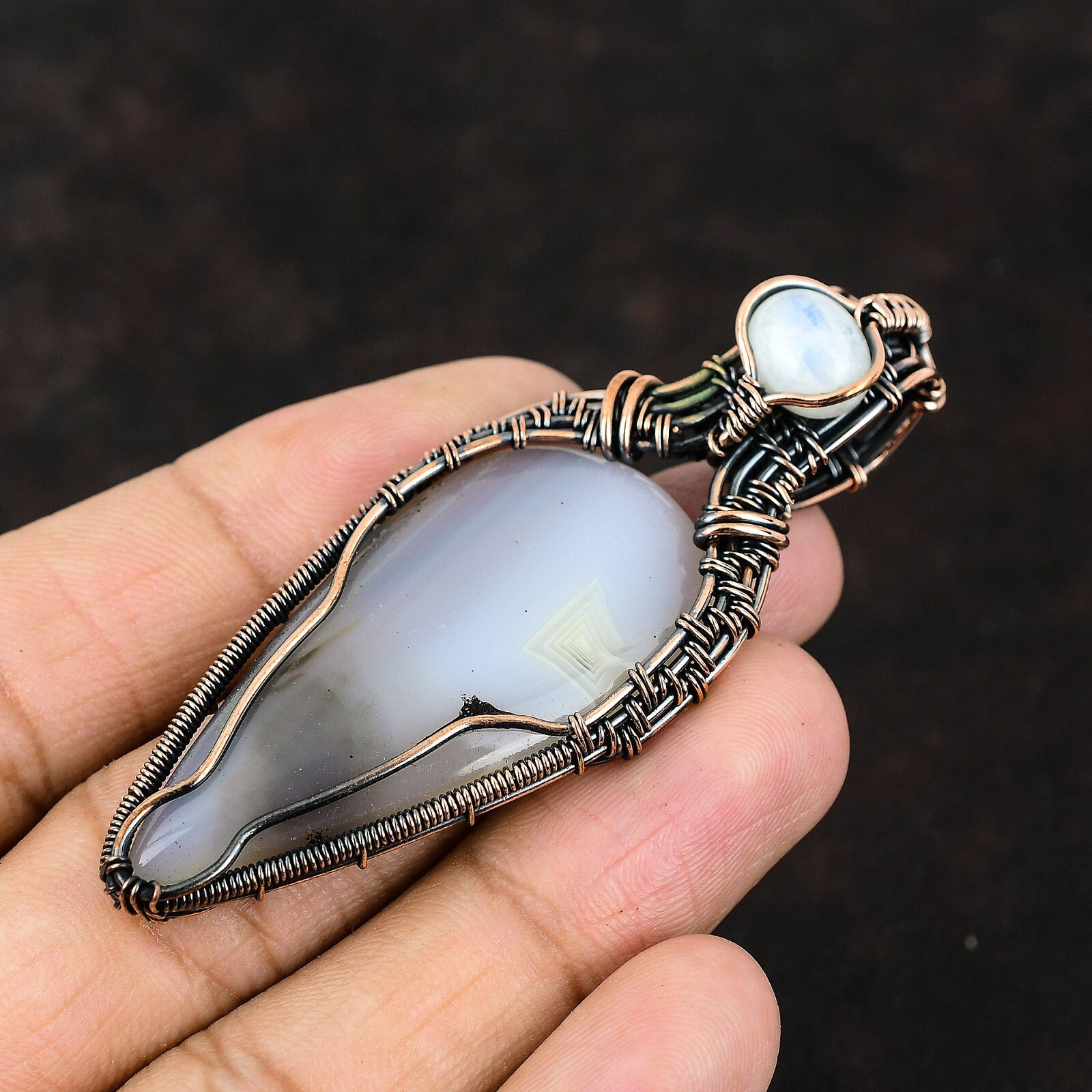 Natural Botswana Agate Gemstone Pendant Wire Wrapped Unknown Copper For Girls