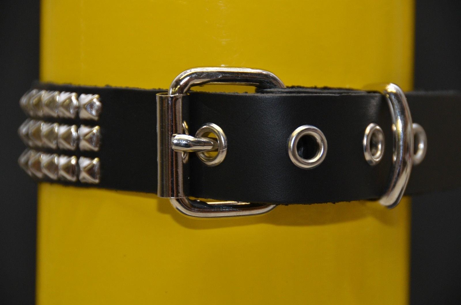 Three Row Mini 1/4″ Pyramid Studded Punk Goth Rockers Collar Genuine Leather