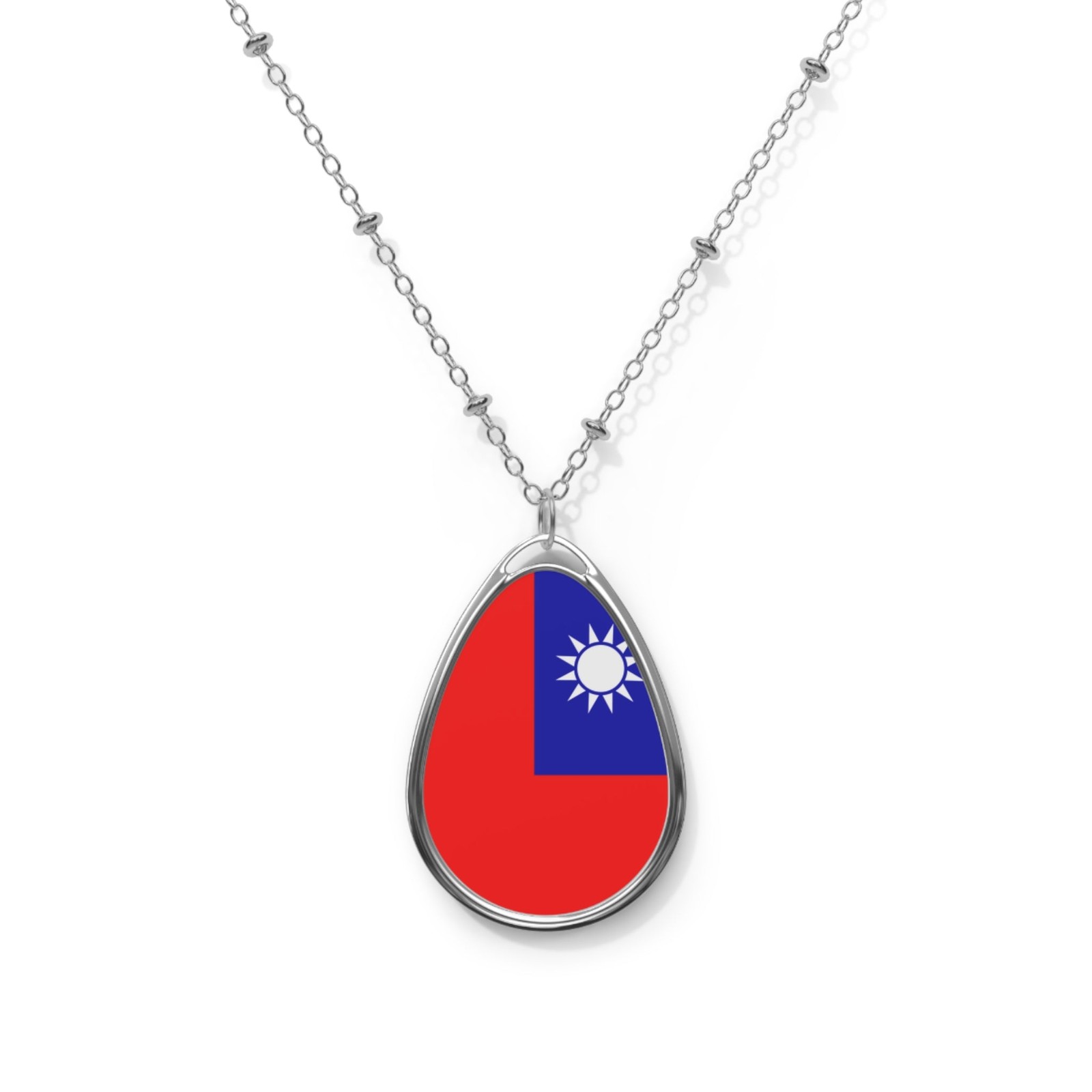 Taiwan Flag Oval Necklace – Zinc Alloy Flag Pendant – One Size / Silver