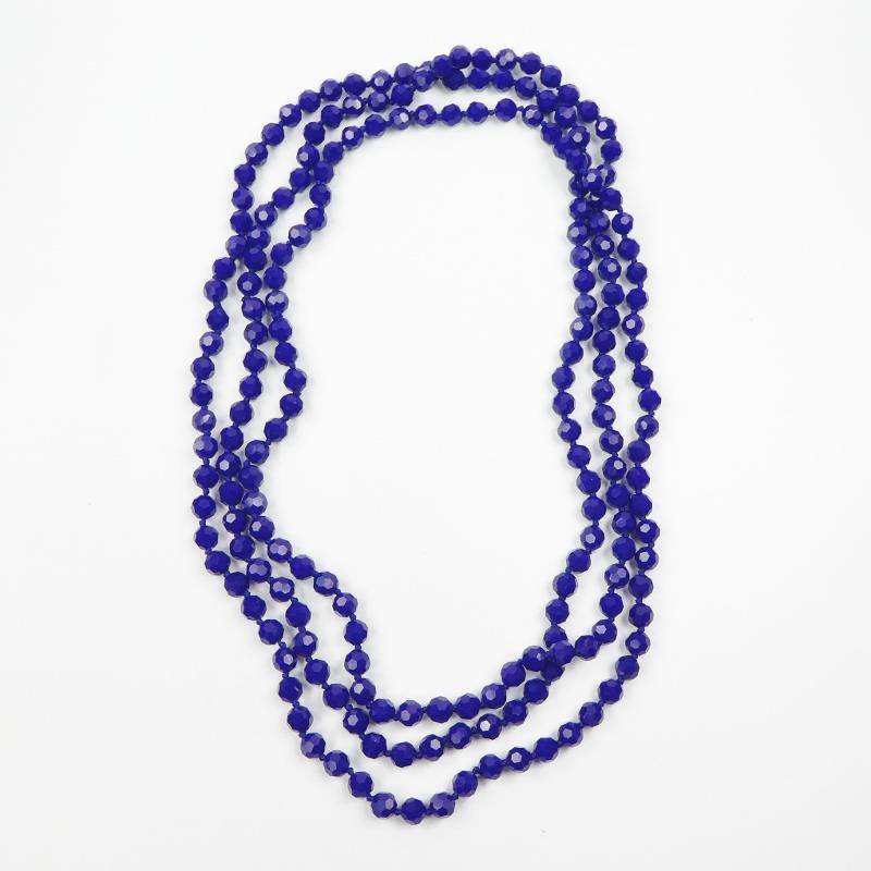 72″ Faceted Cobalt Blue Crystals Knotted Beaded Extra Long Strand Necklace
