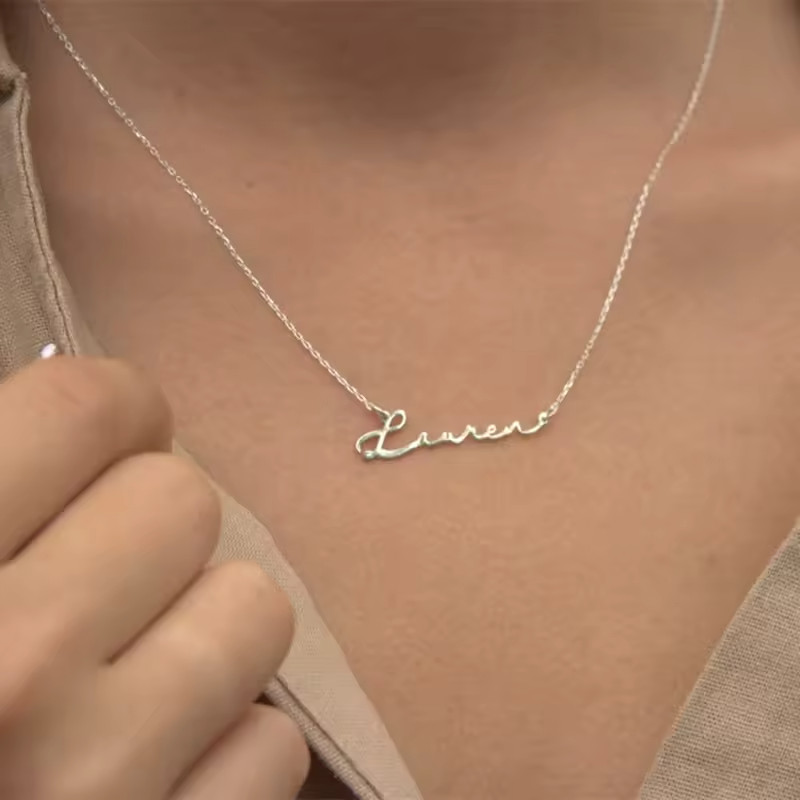 Customized Cursive Name Necklace Pendant Jewelry Stainless Steel Chain Choker