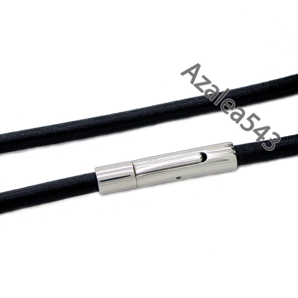 14″~40″ 3/4/5mm Black Round Genuine Leather Cord Stainless Steel Lock Necklace
