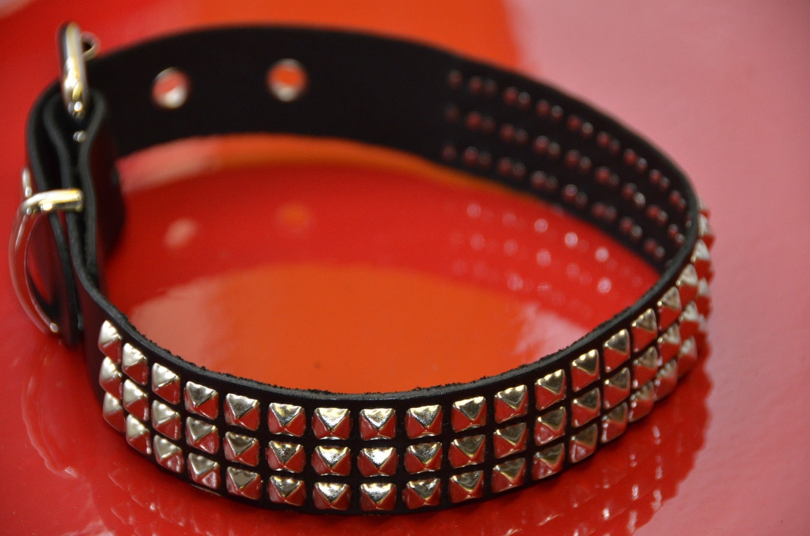 Three Row Mini 1/4″ Pyramid Studded Punk Goth Rockers Collar Genuine Leather
