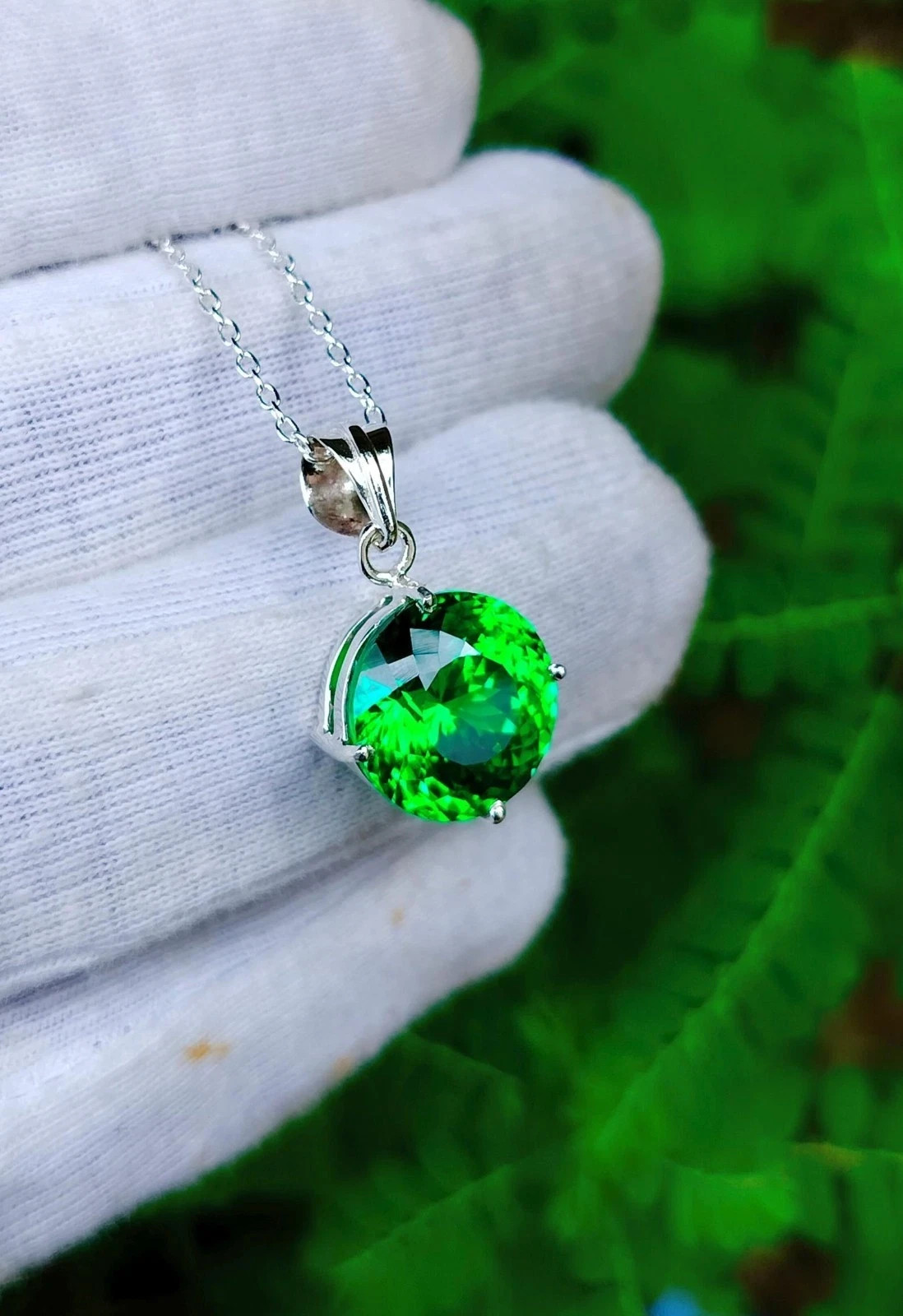 20 Ct Round Cut Green Emerald 925 Solid Silver Pendant Loose Gemstone