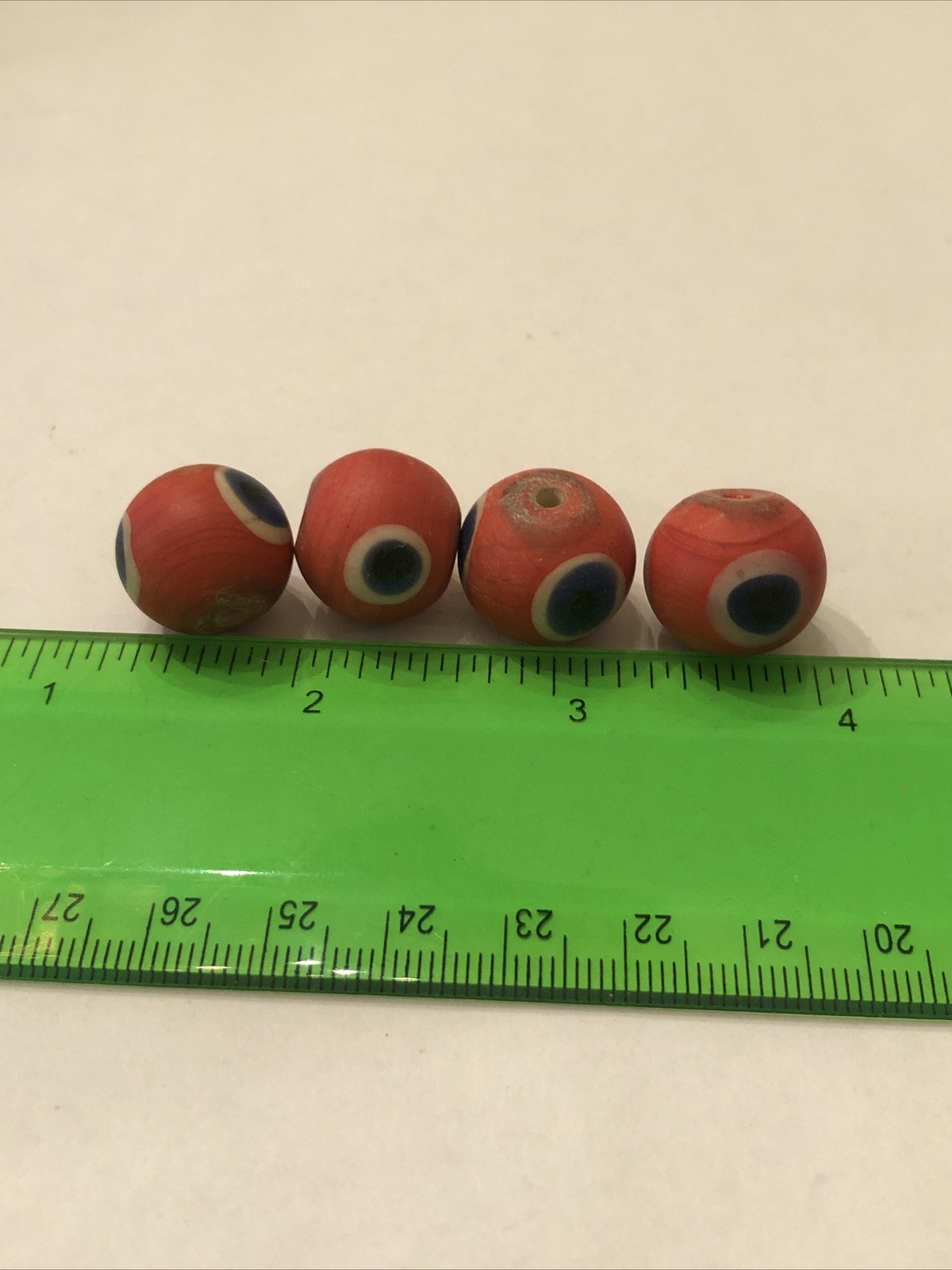 Lot of Four Beads Large Vintage 17mm 4 Color Focal “Eye” Glass Trade Bead