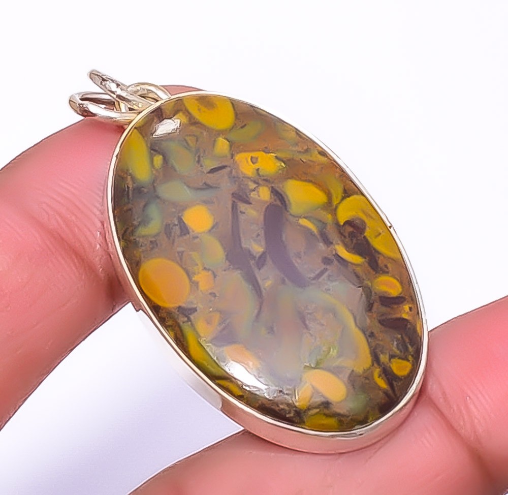 Rhyolite Jasper Handmade Gemstone 925 Sterling Silver Jewelry Pendant 1.76″ A392
