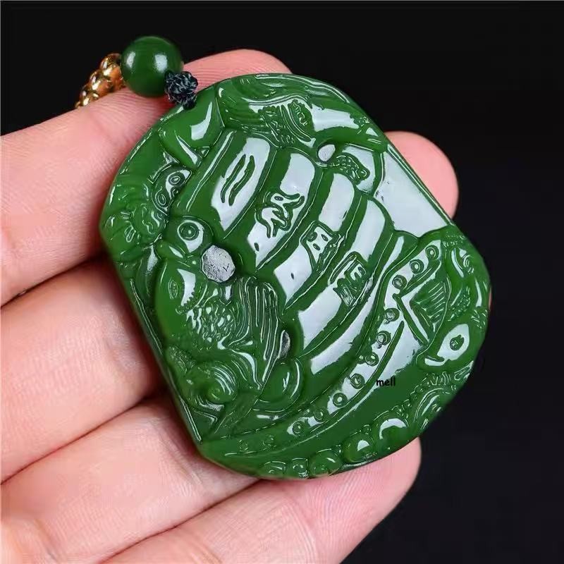 Green Real Jade Sailboat Pendant Necklace Fashion Natural Jasper Carved Jewelry