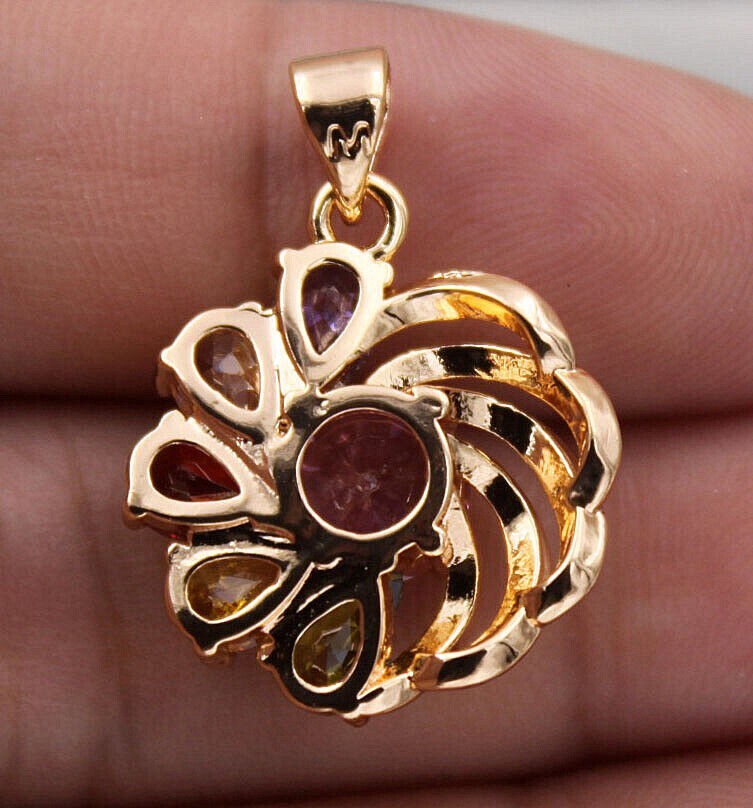 18K Yellow Gold Filled Multicolor Teardrop & Round CZ Windmill Pendant Necklace