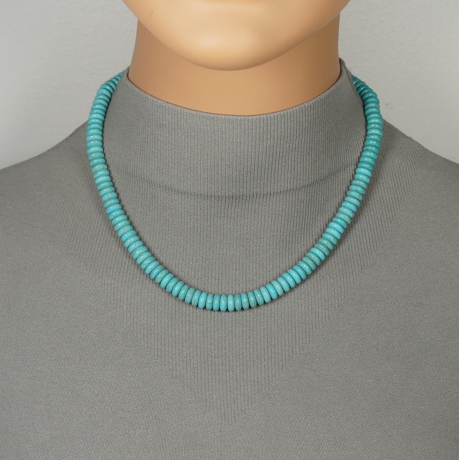 Unisex Turquoise Necklace, Tri Color Hematite Spacers
