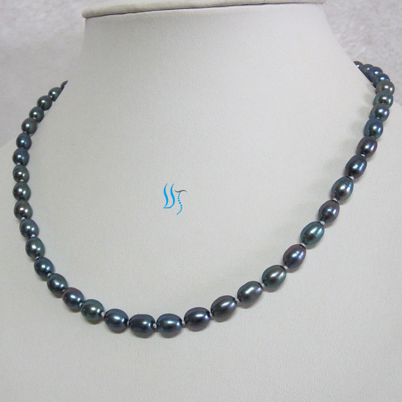 18″ 6-7mm Peacock AA Rice Freshwater Pearl Necklace