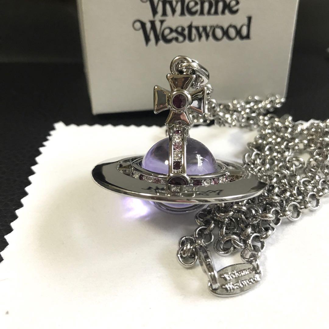 Vivienne Westwood Necklace Small Orb Silver Purple IN BOX [EJ0154