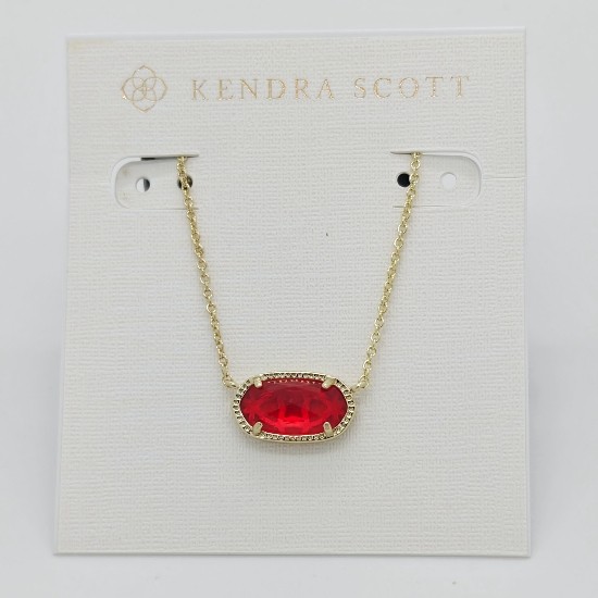 New Kendra Scott Elisa Pendant Gold Necklace In Clear Berry Red