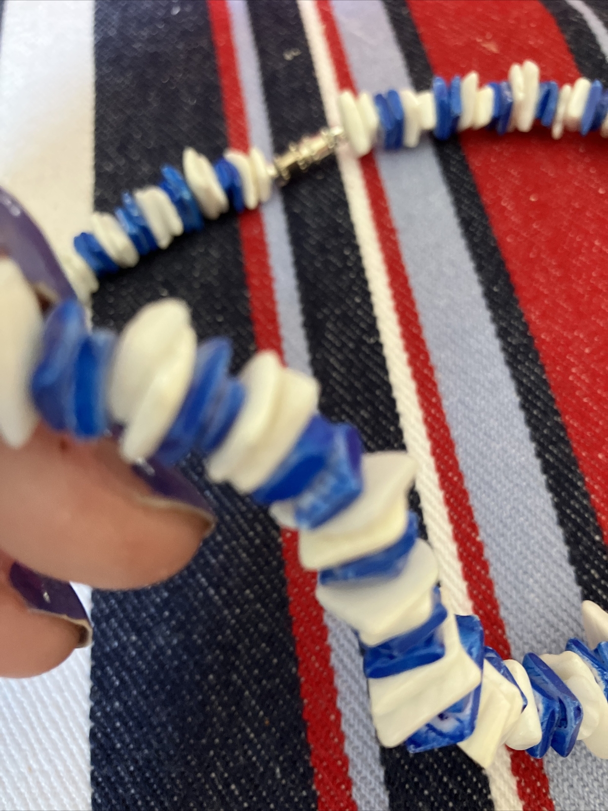 Adult Unisex Blue & White Puka Bead Necklace From Hawaii