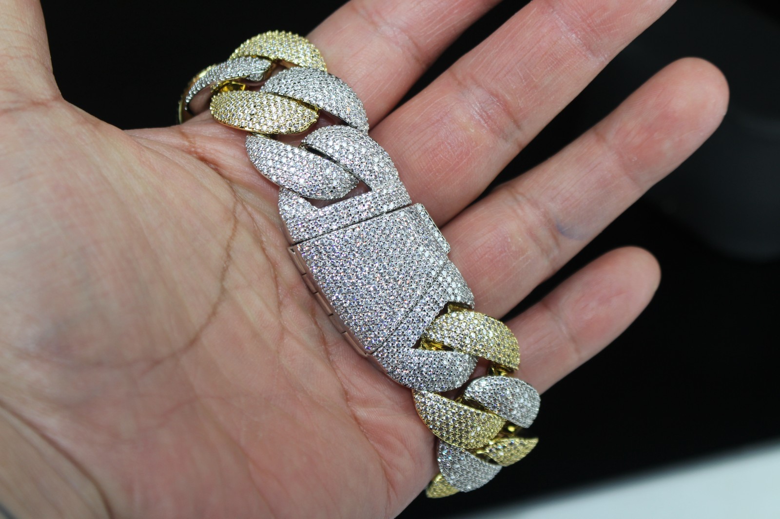XXL 14k STAMPED Cuban Miami 24mm 68ctw Lab Sim Diamond 2-TONE Gold Bracelet 156g