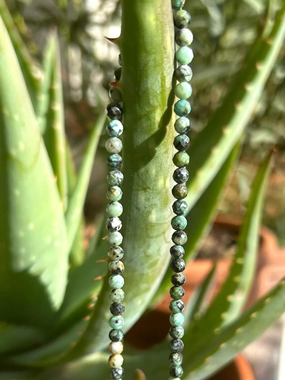 African Turquoise Choker Natural Green Stone Facted Necklace Healing Reiki Gift
