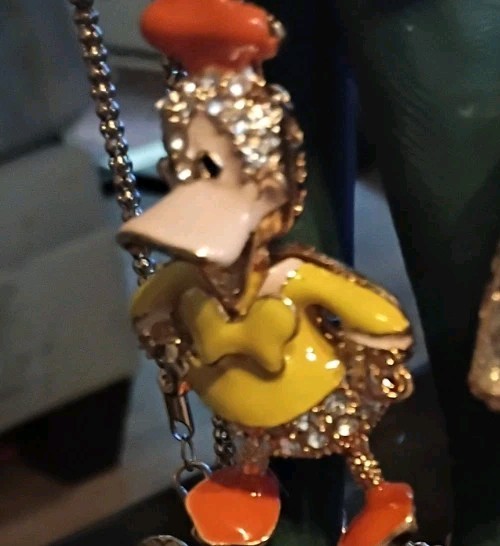 Signed Betsey Johnson Crystal Spring Easter Duck 3D Pendant & Necklace /j46