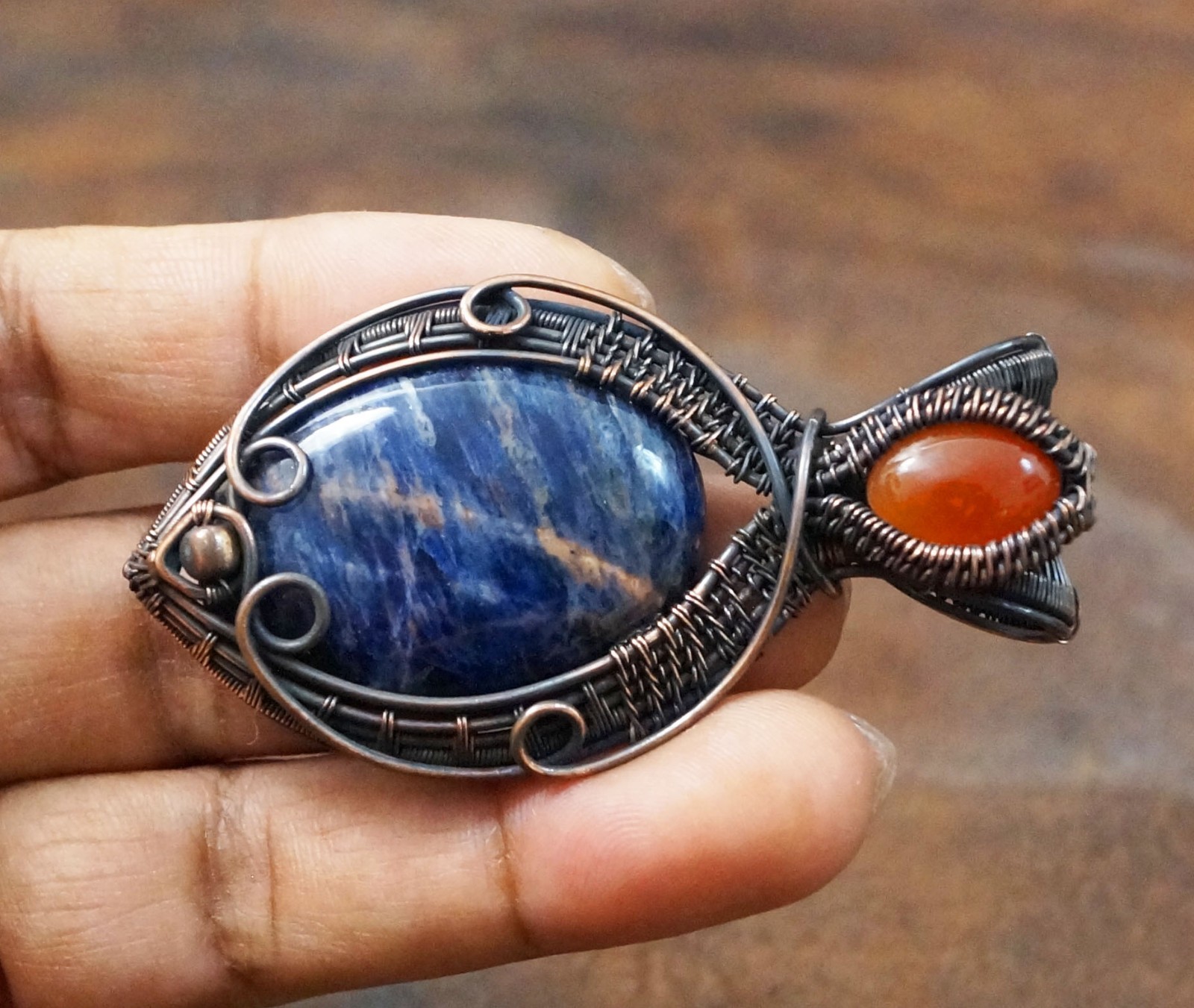 Sodalite Onyx Gemstone Copper Wire Wrapped Pendant Handmade Gift Jewelry (PD-102