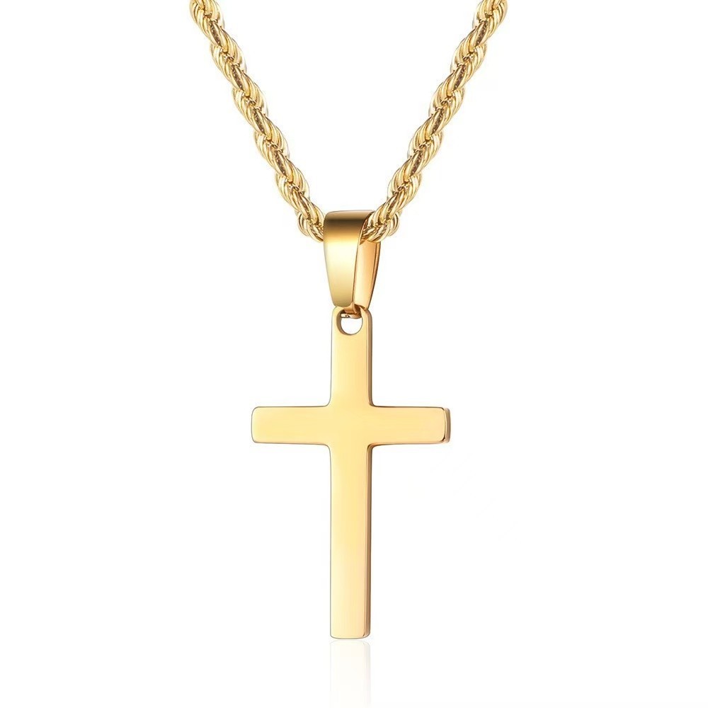 Stainless Steel Cross Pendant Necklace – Rope Chain 20” Christian Jewelry NEW