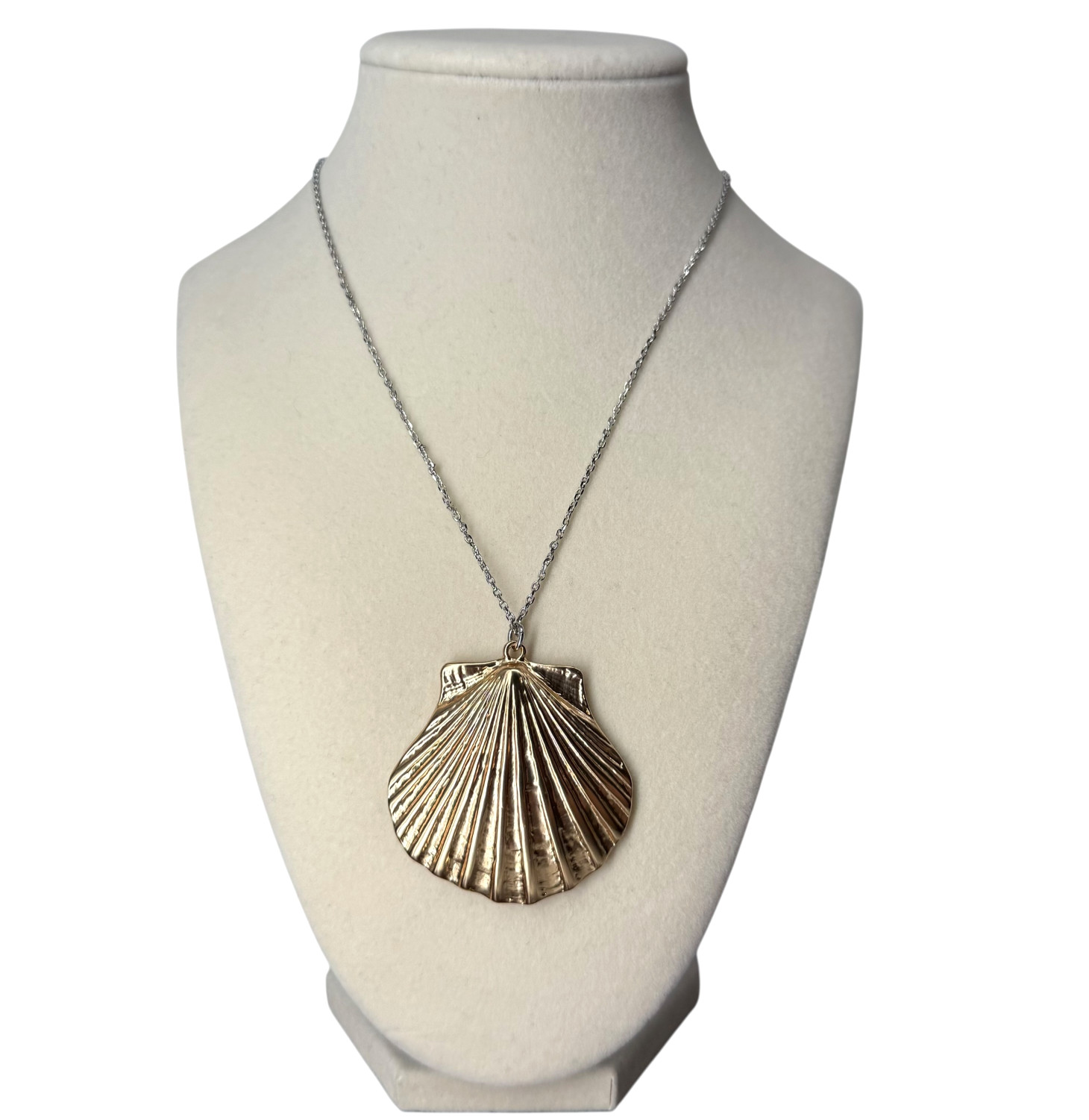 J Jill Shell Pendant Necklace Gold Scallop Beach Coastal Resort Adjustable Slide