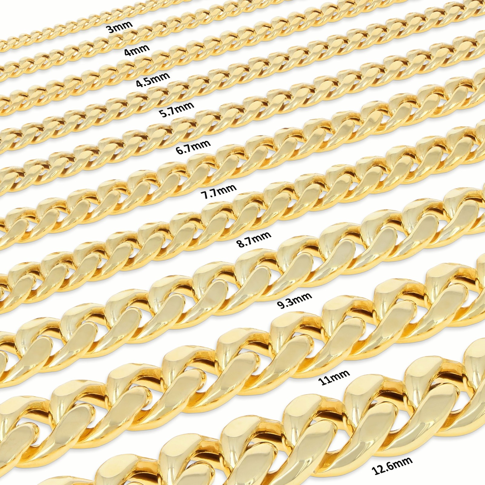 14K Real Yellow Gold 3mm-12.6mm Miami Cuban Lightweight Chain Necklace Bracelet
