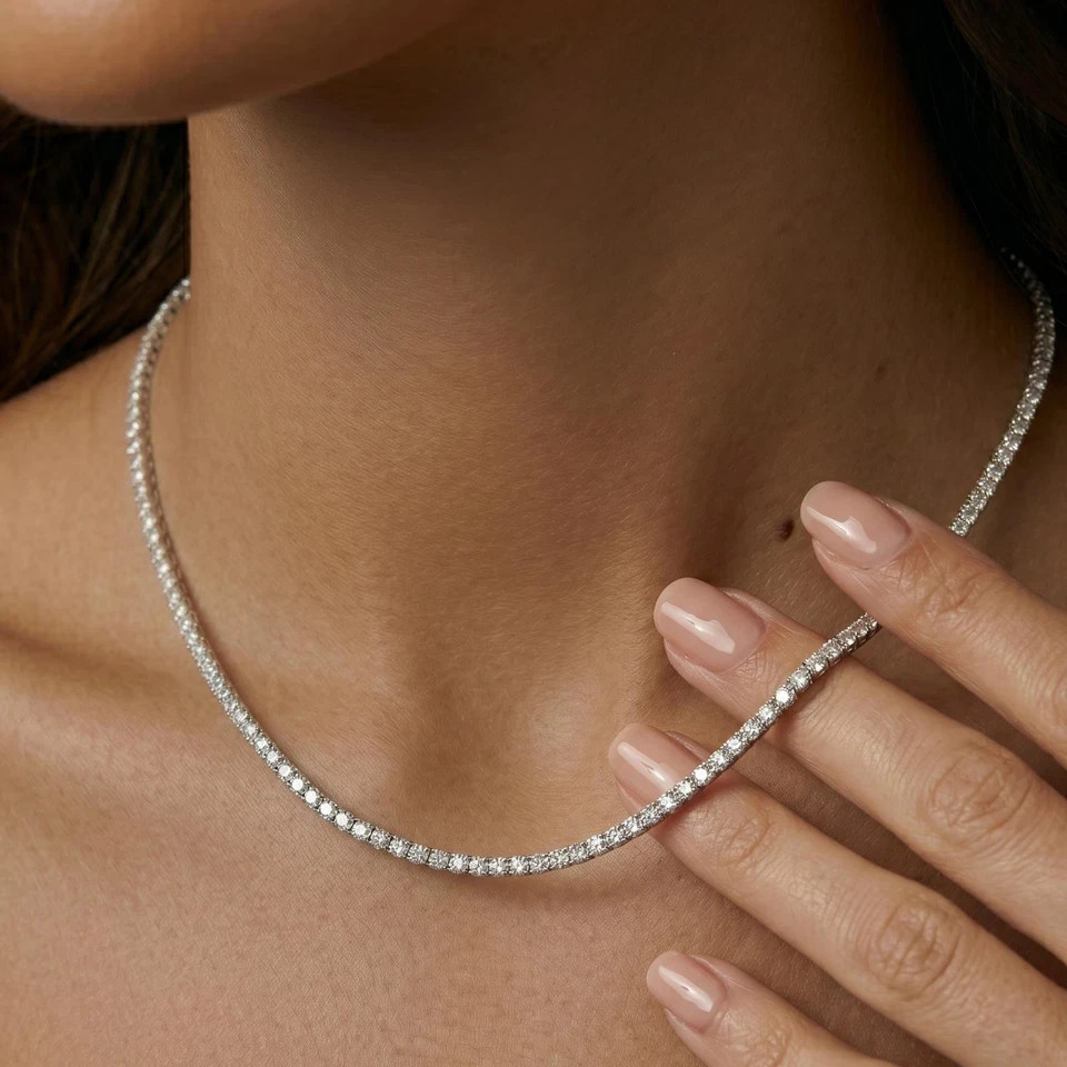 10Ct Round Cut Simulated Diamond 14K White Gold Plated Women’s Tennis Necklace