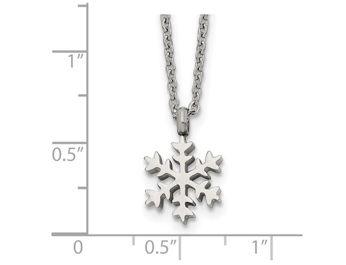 Polished Stainless Steel Snowflake Charm Pendant Necklace with Chain (20 Inches)