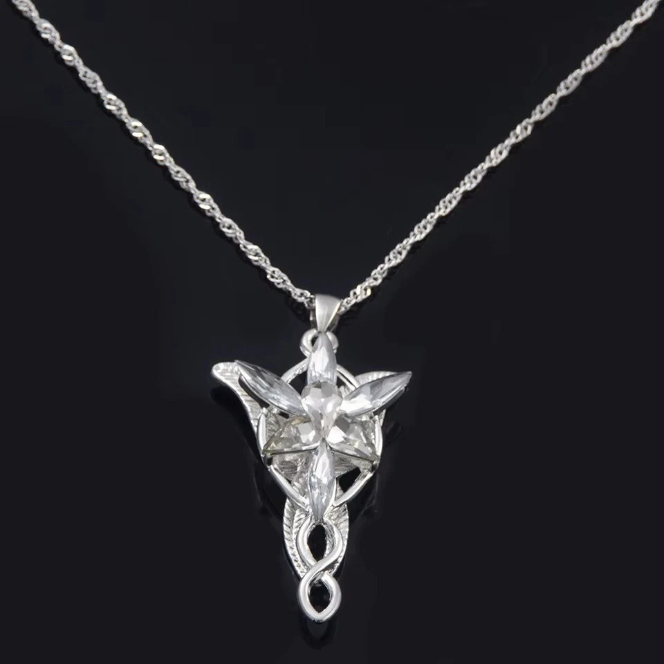 New Lord of The Rings Arwen’s Necklace Evenstar Pendant Crystal Silver Chain