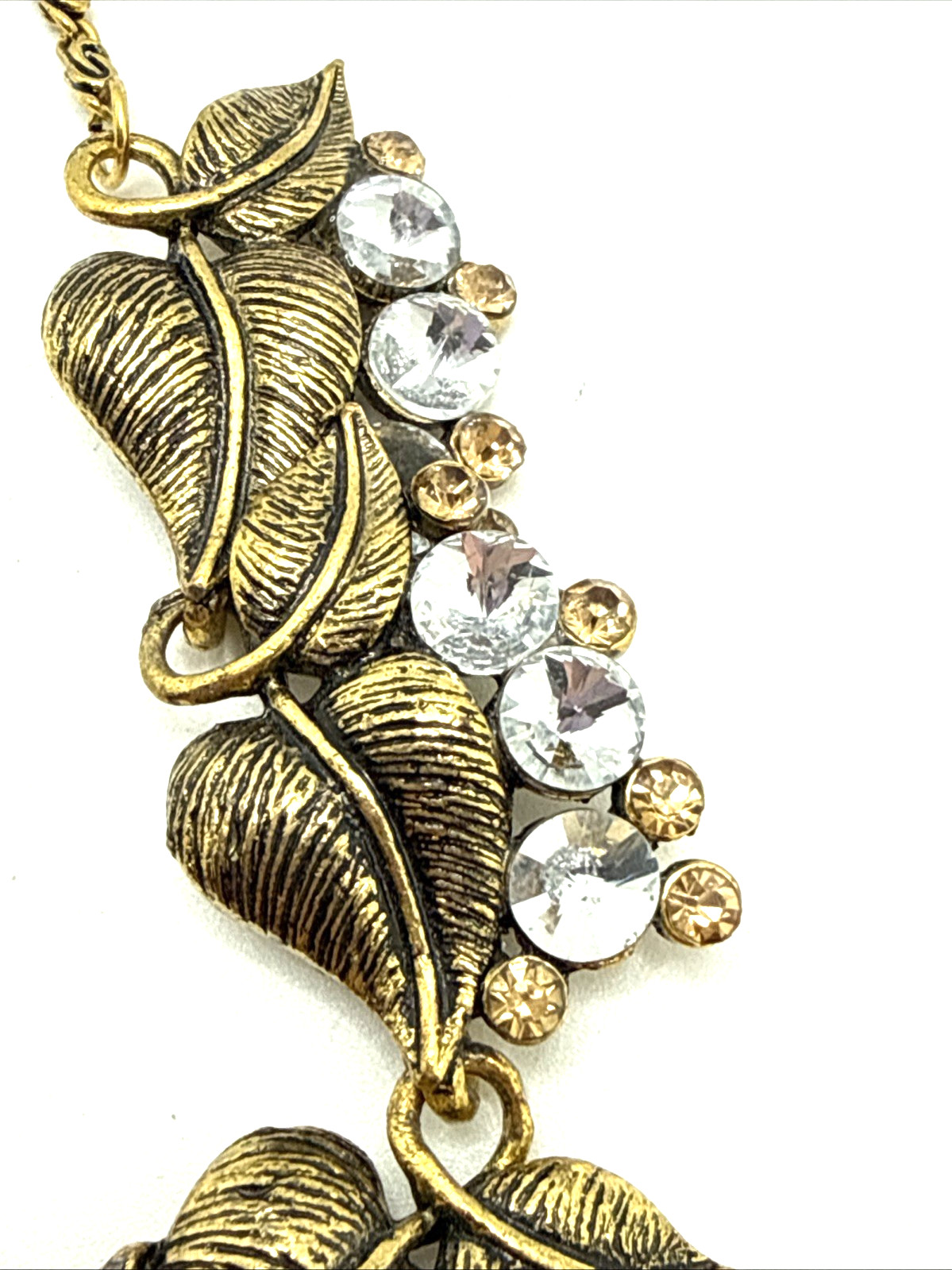 Clear Crystal Cluster Floral Bib Necklace Gold Tone Rivoli Rhinestone Statement