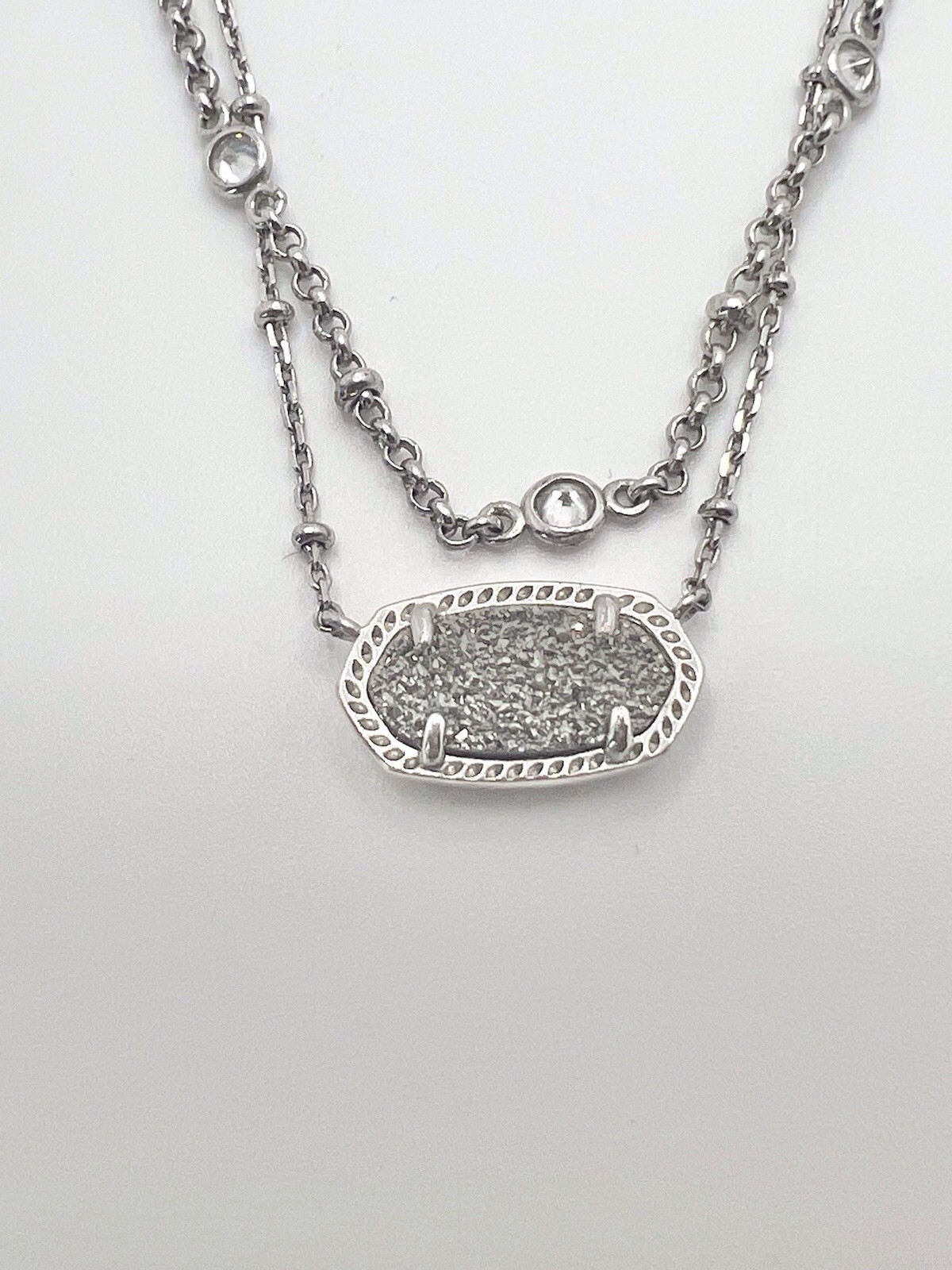 KENDRA SCOTT Silver Chunky Stone /Crystal Multi-strand Layered Necklace 18”-20”