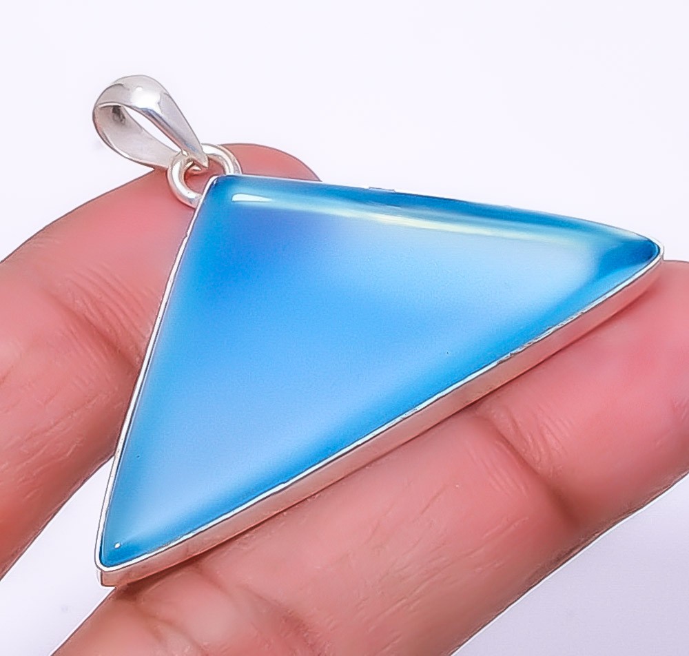 Chalcedony – Brazil Handmade Silver Plated Pendant 1.40″ P1425-60
