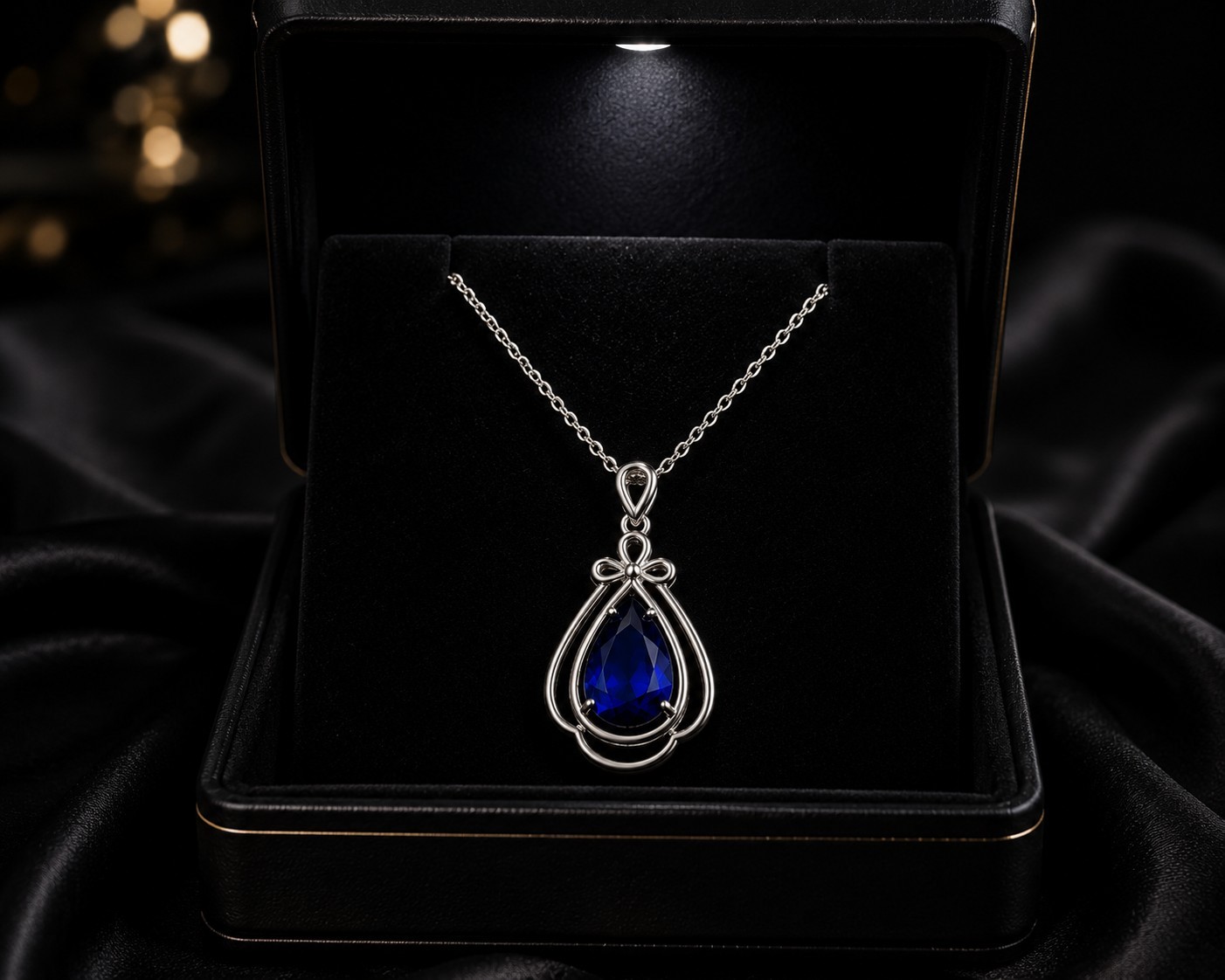 Silver Tone Blue Teardrop Pendant Necklace 18″ Chain Elegant Fashion Jewelry