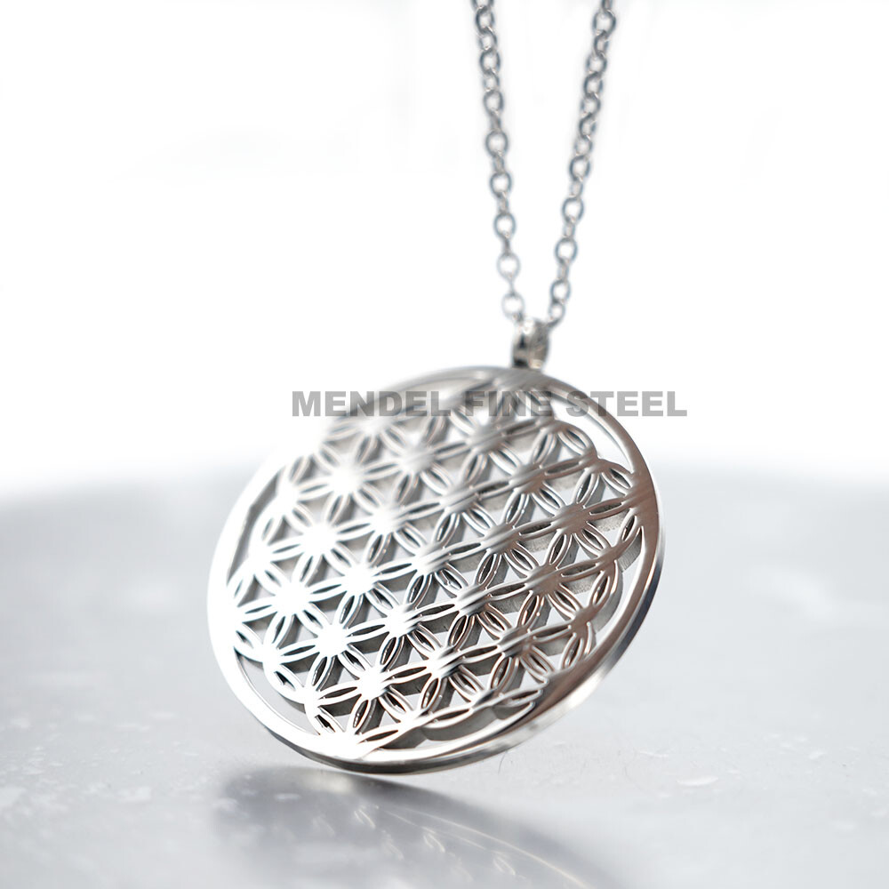MENDEL Stainless Steel Flower of Life Sacred Geometry Charm Pendant Necklace