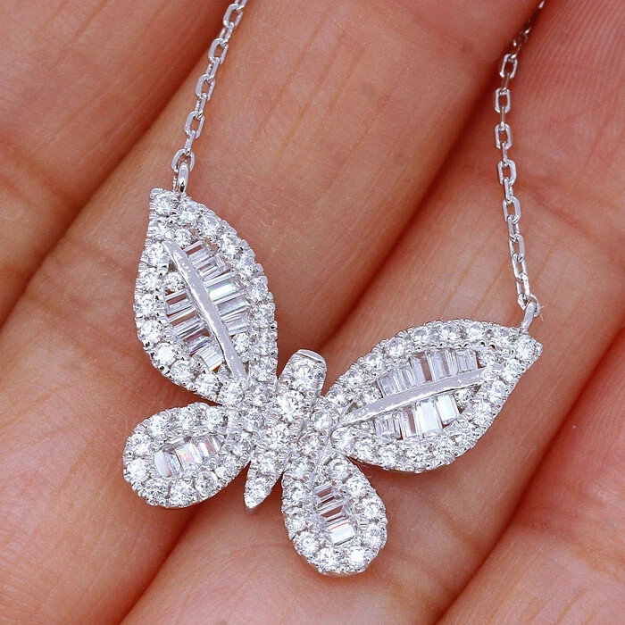 Gorgeous Butterfly Pendant 14k White Gold Plated Women Simulated Diamond Jewelry