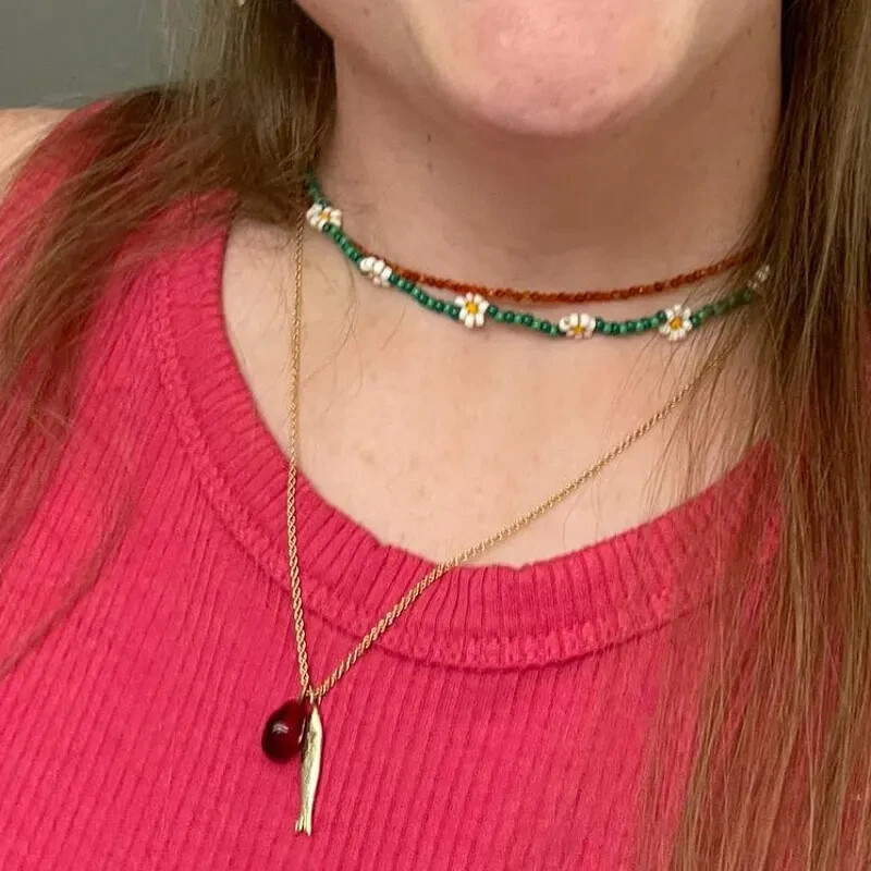 Handmade Carnelian Choker Necklace Tiny 2mm Beads, Sterling Silver Adjustable