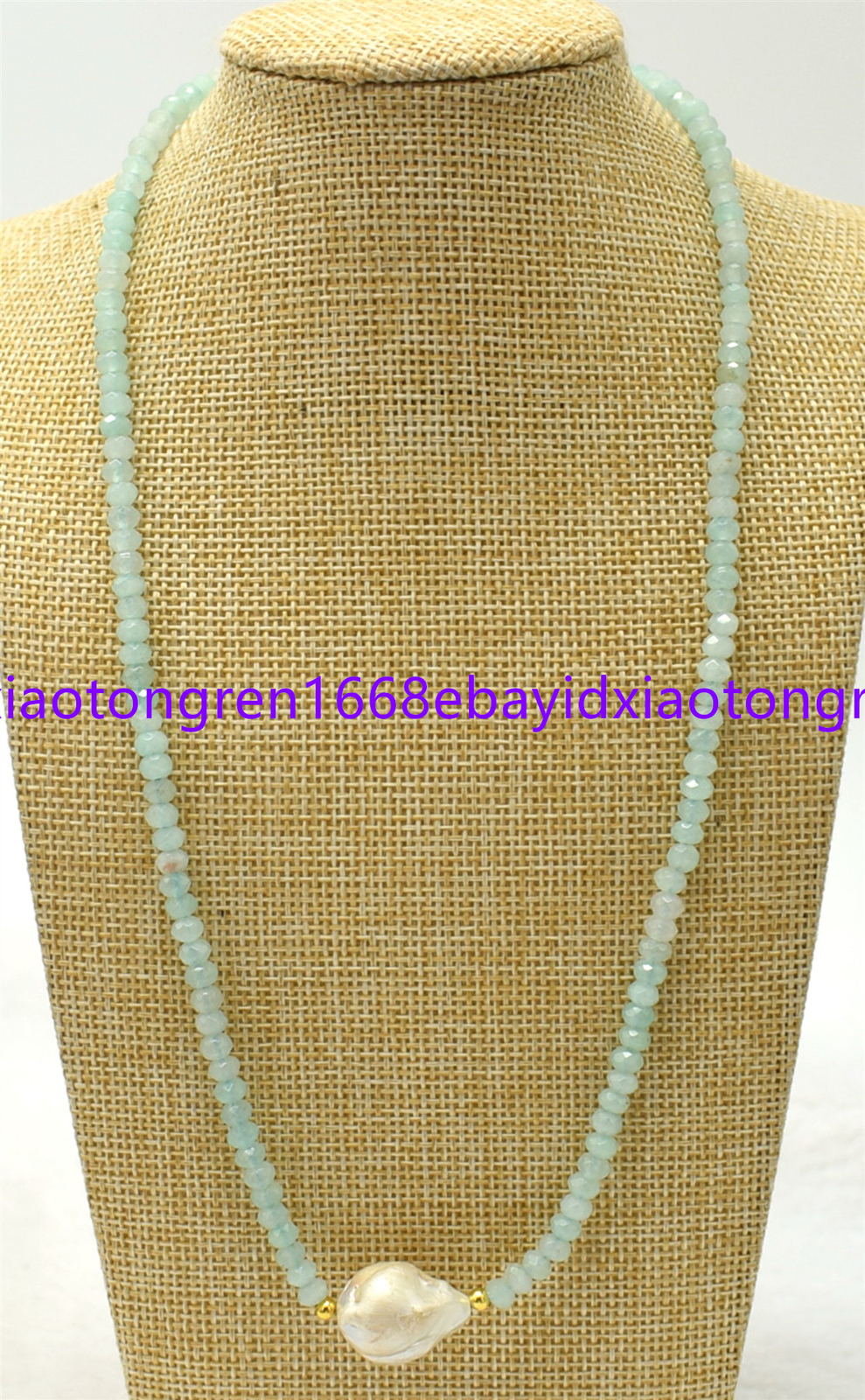 2x4mm Light Blue Aquamarine Rondelle & White Baroque Pearl Necklace 18-30 Inch