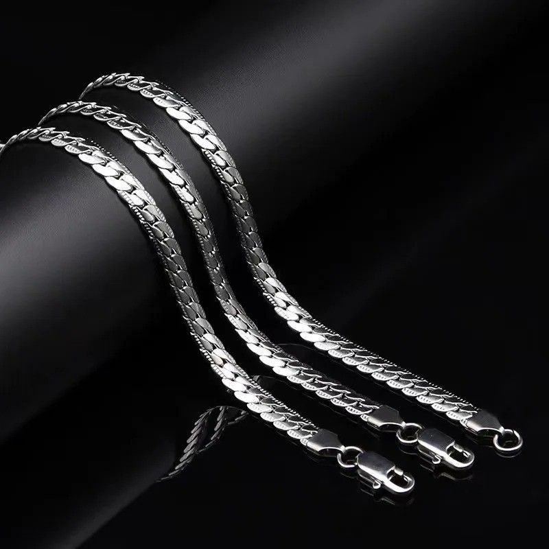 New 925 Sterling Silver Plated Thick Layered Men’s Italy Figaro Chain Necklace
