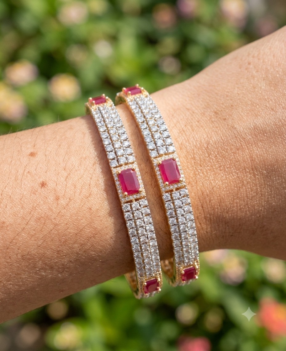 Khushnuma Ruby Radiance Diamond Style Openable Bangles Roz Jewellers.