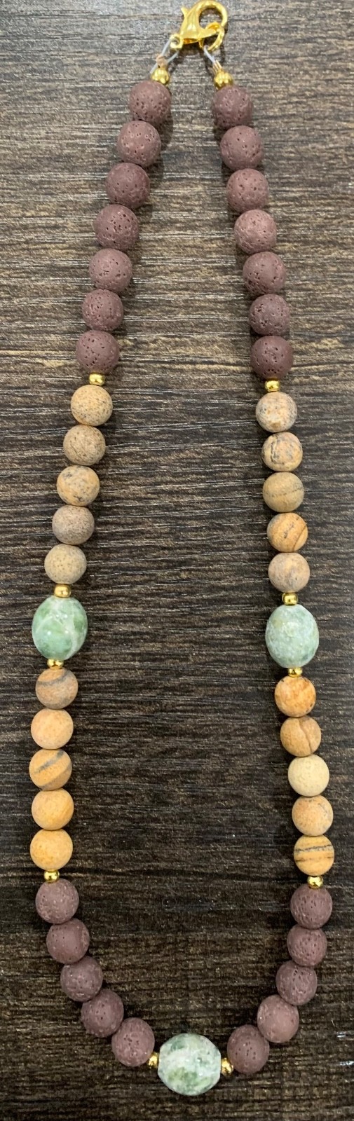 18″ Brown Lava Bead and Brown, Tan, and Green Jasper Bead Necklace