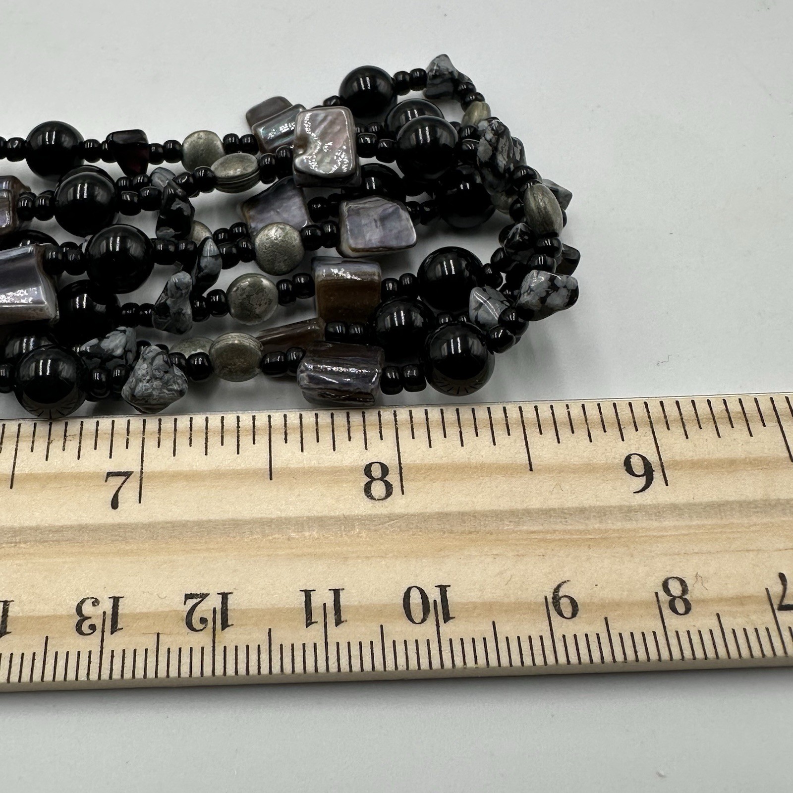 Shell Bead Necklace Multi Strand Black Grey Chunky Layered Jewelry 18 Inch