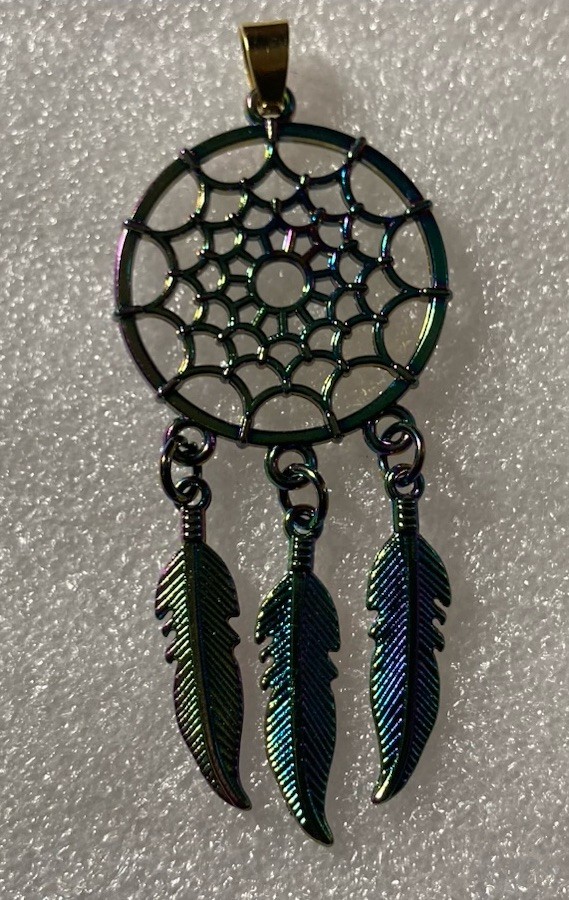 Tibetan Silver Multicolor Dream Catcher Pendant 2 Inch & Black Suede Necklace 18