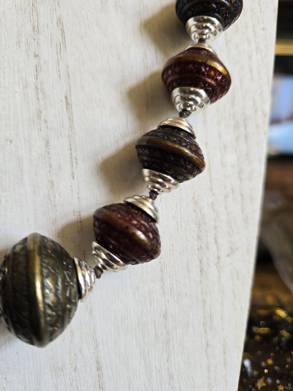 Silver Bronze Gold Tribal Filigree Beaded Necklace 21”