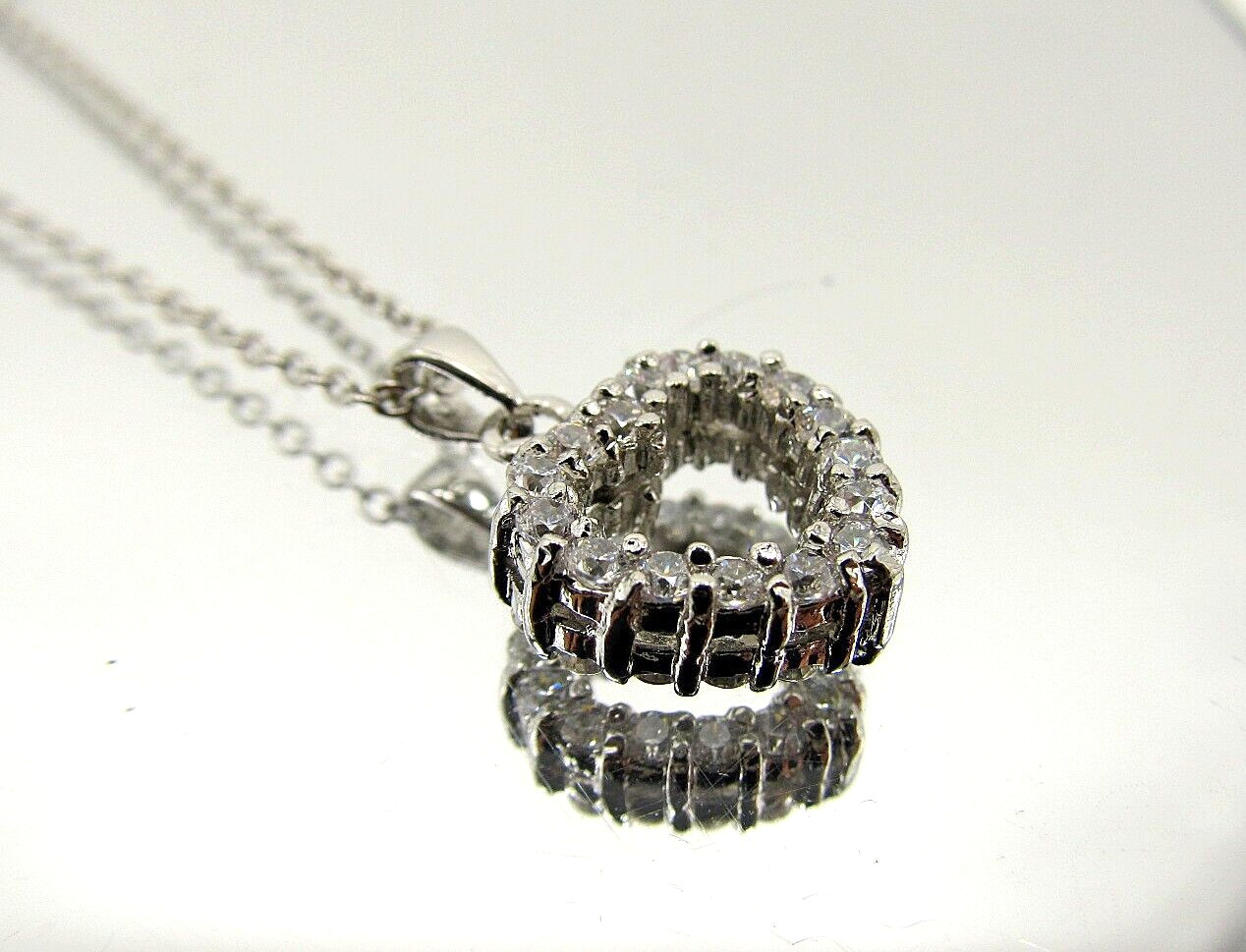 Cubic Zirconia Double Sided Heart Pendant Necklace with Clear Stones – NEW