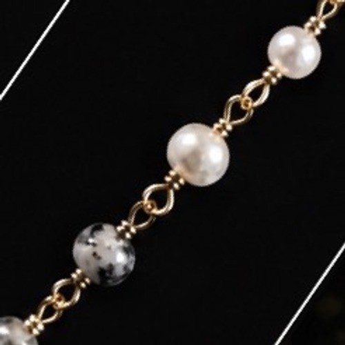 Crescent Moon Horn Necklace Pearl Dalmatian Jasper Gold Tone Celestial Boho