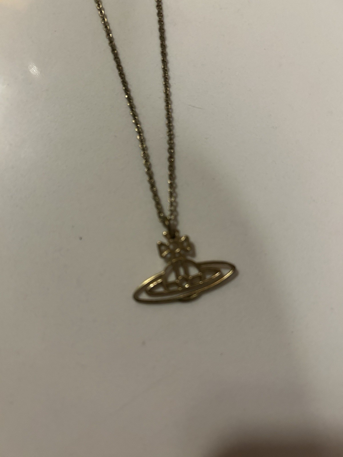 Vivienne Westwood Gold Tone Orb Charm Pendant Necklace Rope Chain Signed