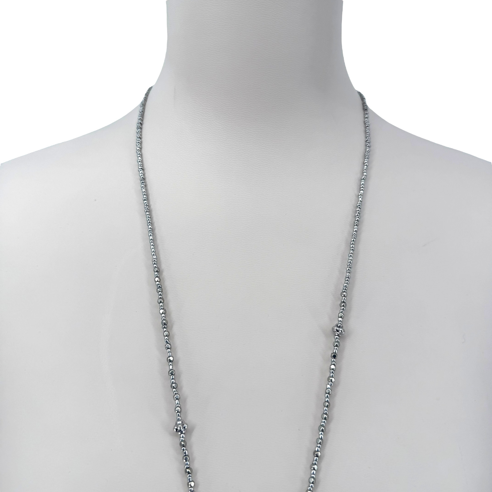 J Jill Tassel Necklace Silver Tone Beaded Blue Pendant Boho Long 32″ Coastal NWT