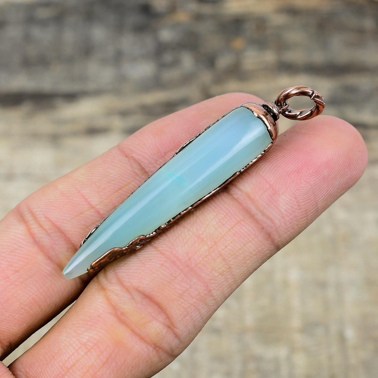 Aquamarine Gemstone Jewelry Copper Love Gift Electroformed Pendant 2.48″
