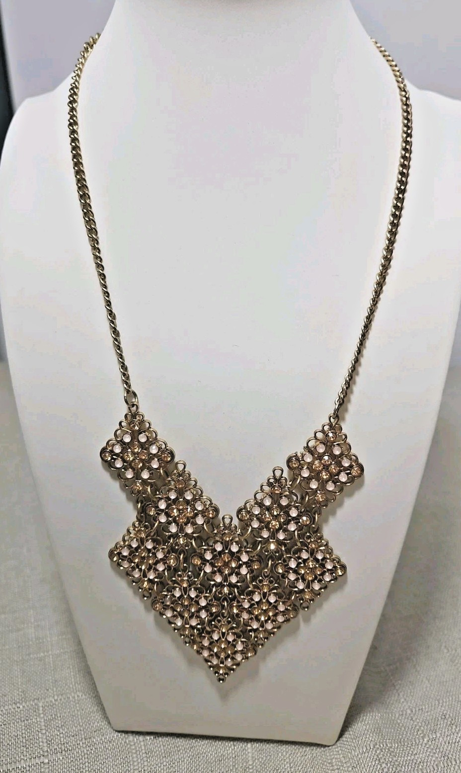 Light Pink And Gold Statement Bib Necklace Gold Tone Princess