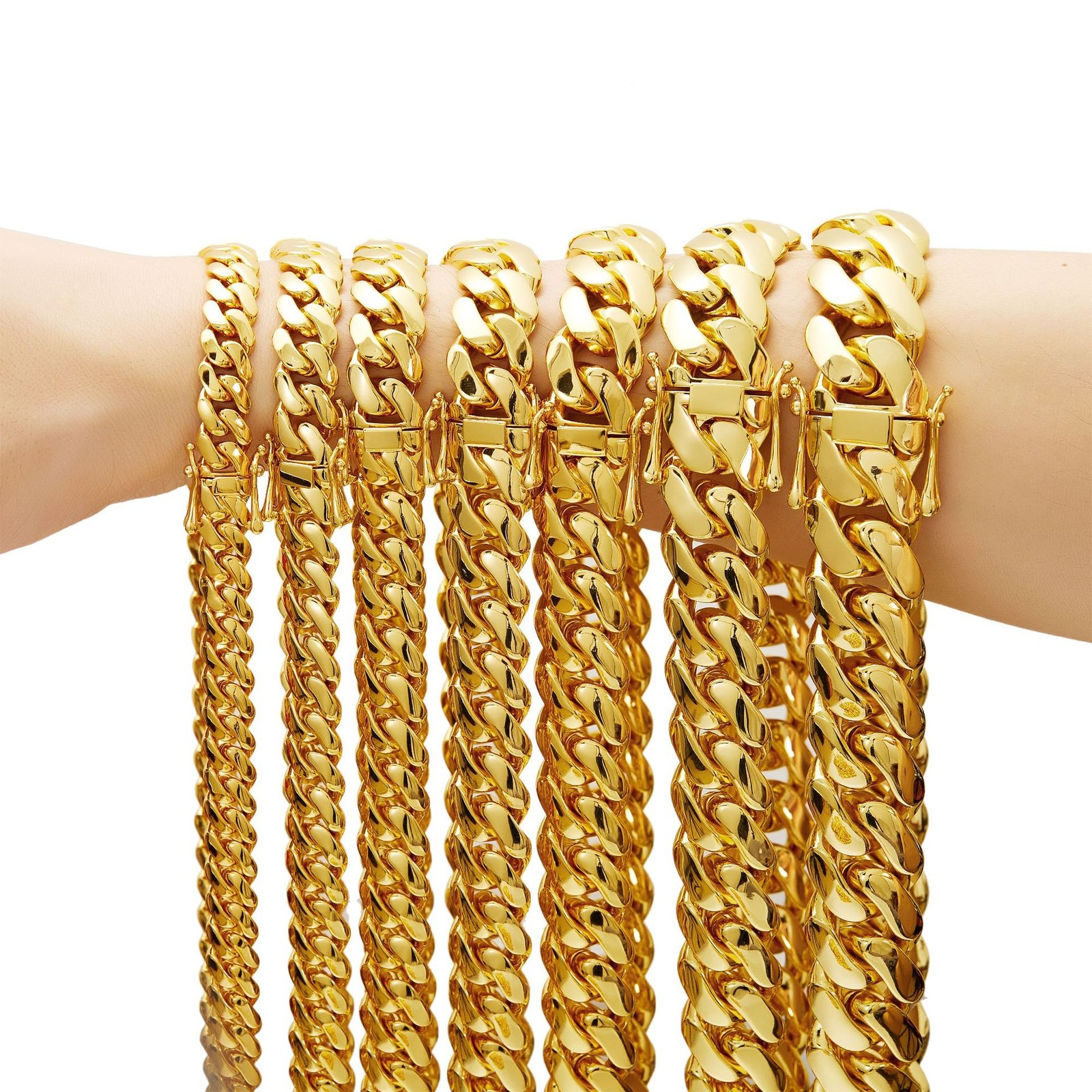10mm-22mm Stainless Steel Miami Cuban Chain Necklace Bracelet 18K Gold Plated