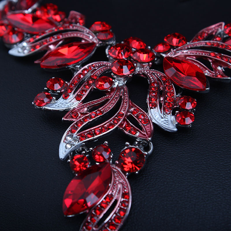 Crystal Women Statement Choker Bridal Necklace Earrings Jewelry Set Wedding Gift