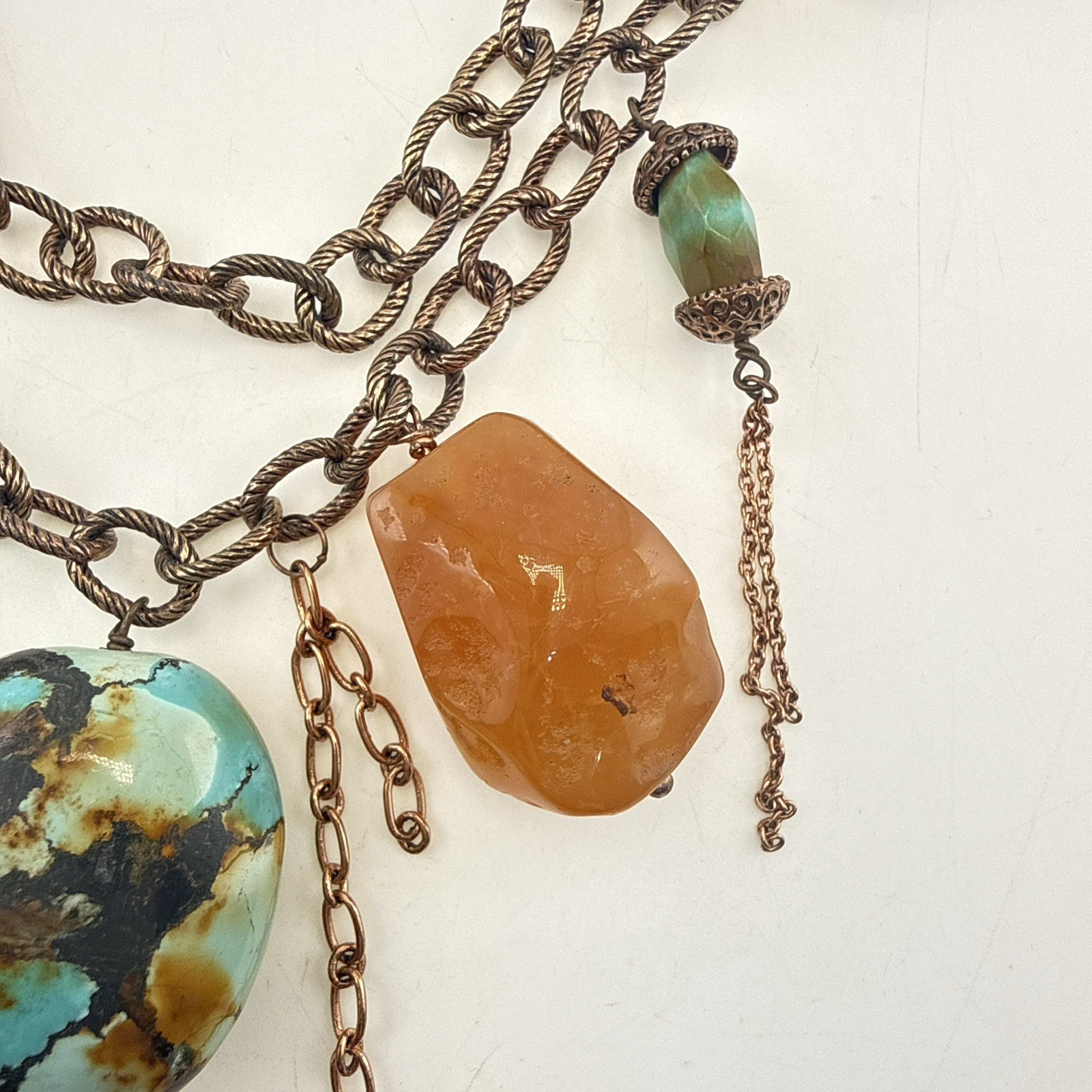 Deb Guyot Necklace Turquoise Chunky Bronze Boho Mixed Metals Artisan Southwest